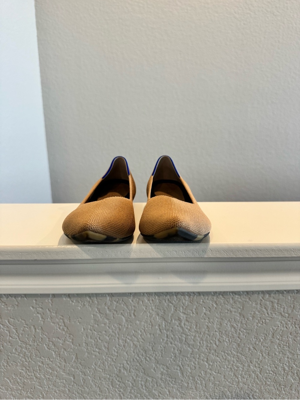 Rothy's Camel Brown Pointed Toe Flats with Blue Trim - Picture 6 of 7